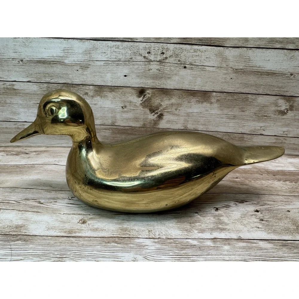 Vintage Solid Brass Duck Figurine Mid Century MCM Decorative - 10.5